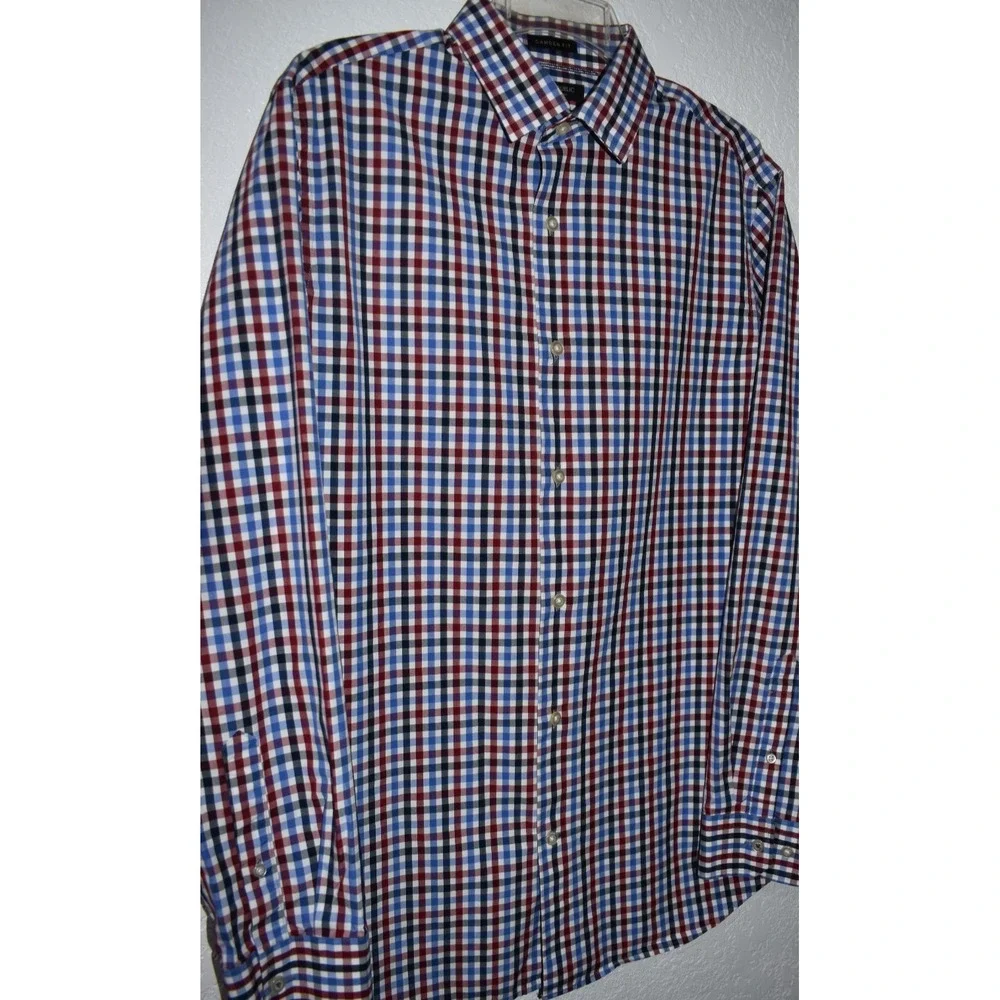 Banana Republic Camden Fit Shirt Button Mens Medium Red Blue Check Supima Cotton